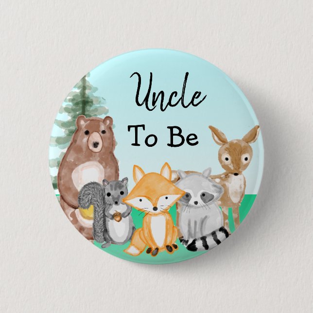 Uncle To Be | Woodland Creatures Baby Shower 6 Cm Round Badge (Front)