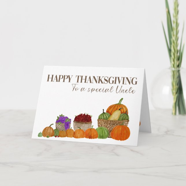 Uncle Watercolor Pumpkins Thanksgiving Card (Front)