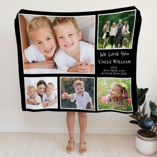 Uncle We Love You Photo Collage Black Fleece Blanket (Creator Uploaded)