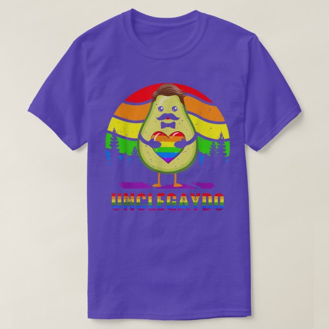UncleGaydo Funny Avocado Uncle Vegan LGBT Heart Pr T-Shirt (Design Front)