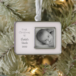 Uncles 1st Christmas Personalised Name Photo Silver Plated Framed Ornament