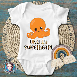 Uncle's Sweetheart Orange Kawaii Octopus Baby Bodysuit