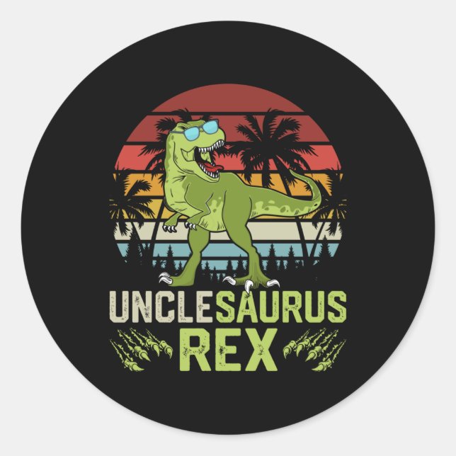 Unclesarurus Rex | Cool Retro Dinosaur Design Classic Round Sticker (Front)