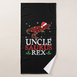 Unclesaurus Rex Red Plaid Christmas Lights Family  Bath Towel