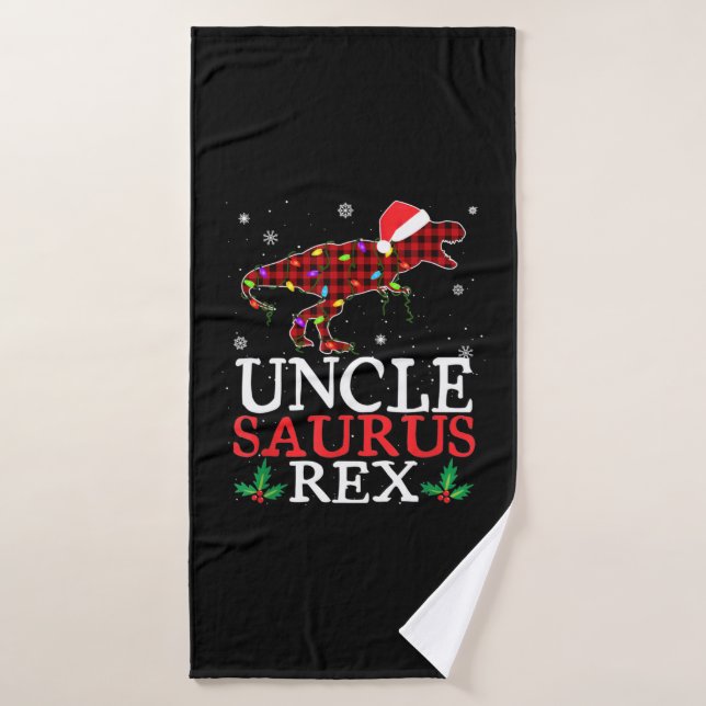 Unclesaurus Rex Red Plaid Christmas Lights Family  Bath Towel (Bath Towel)