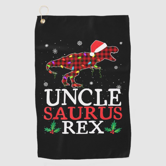Unclesaurus Rex Red Plaid Christmas Lights Family  Golf Towel (Front)