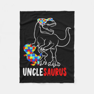 Unclesaurus T Rex Dinosaur Autism Awareness Uncle Fleece Blanket