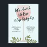 Uncork the Rosé Wine Watercolor Bachelorette Party Postcard<br><div class="desc">Uncork the Rosé before her big day. This bachelorette invitation features watercolor painting of a tall wine glass. Customise with your information and change any wording to suit your event.</div>