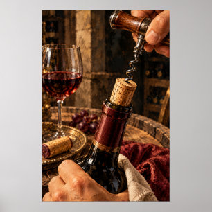 Uncorking a Red Wine Bottle – Rustic Wine Still Li Poster