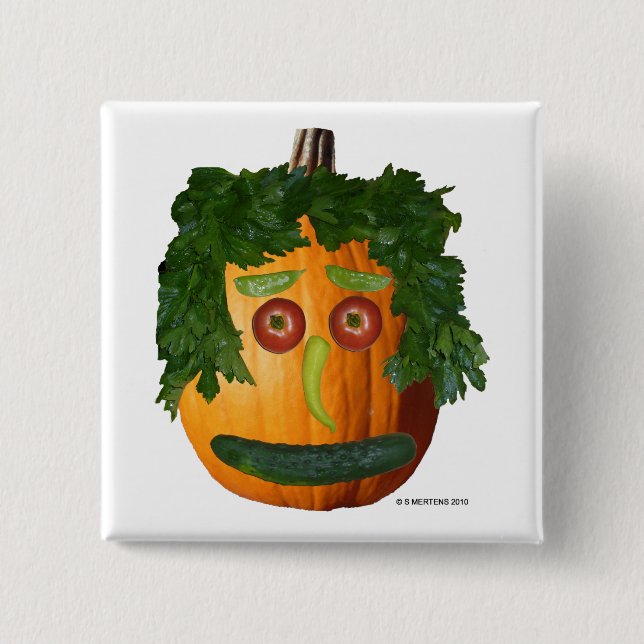 Uncut Pumpkin Face Square Pin-back Button (Front)