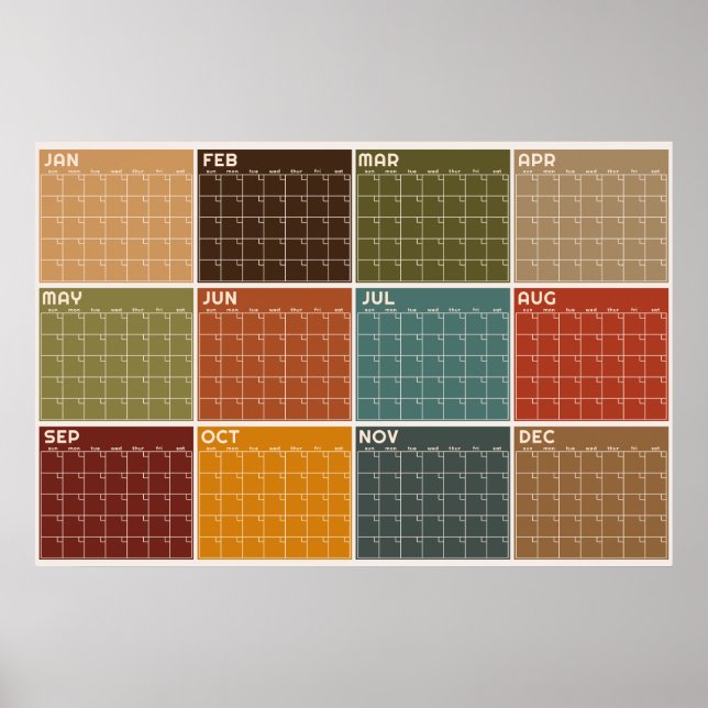 Undated Blank Warm Fall Colour Planner Calendar Poster (Front)