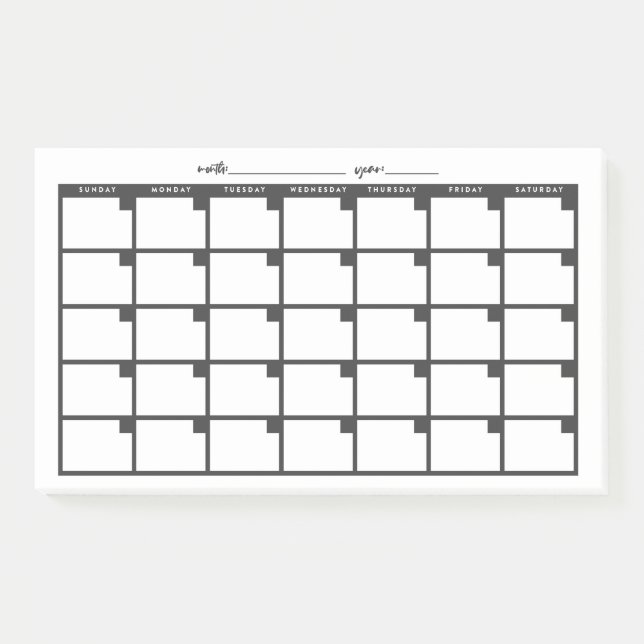 Undated Sticky Note Calendar - Black (Front)