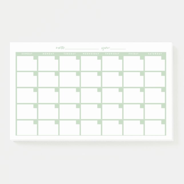 Undated Sticky Note Calendar - Light Green (Front)