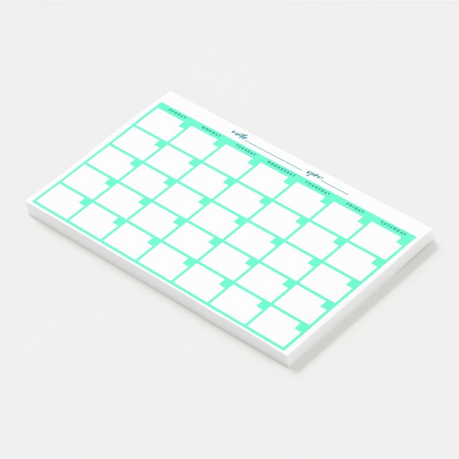 Undated Sticky Note Calendar - Mint (Angled)