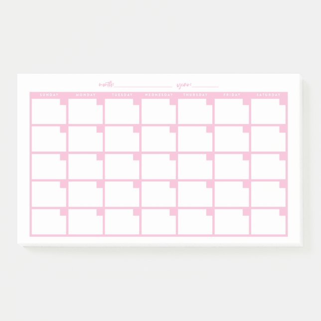 Undated Sticky Note Calendar - Pink (Front)