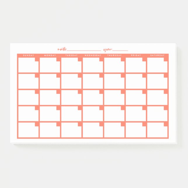 Undated Sticky Note Calendar - Salmon (Front)
