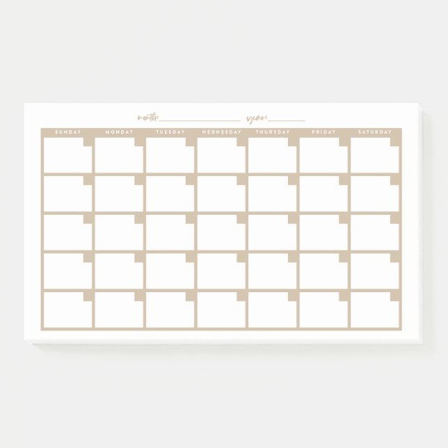 Undated Sticky Note Calendar - Tan (Front)
