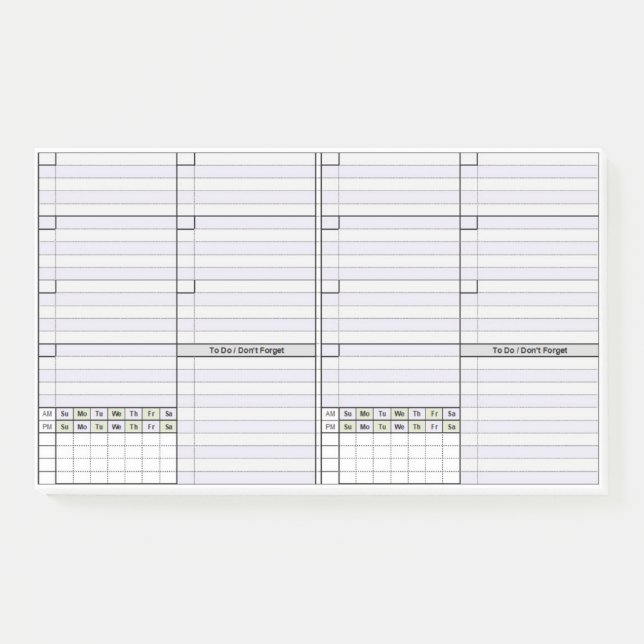 Undated Weekly 2-per Page Post-it Notes (Front)