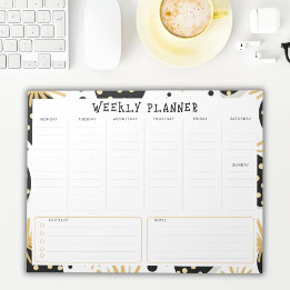 Undated Weekly Planner, Black and Gold Accents Notepad