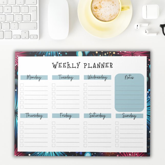 Undated Weekly Planner with Fireworks Border Notepad (Creator Uploaded)