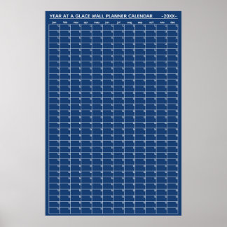 Undated Year At A Glance Wall Planner Calendar Poster