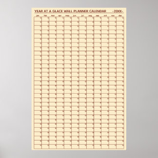 Undated Year At A Glance Wall Planner Calendar Poster