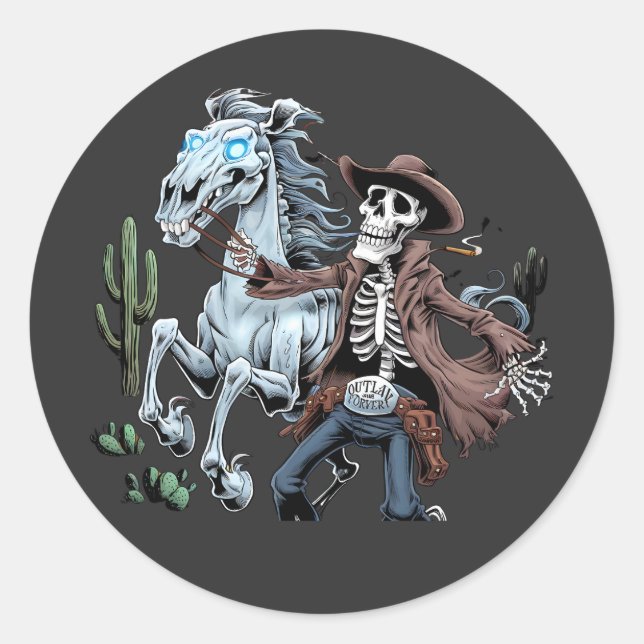 Undead Cowboy Skeleton Rider Design Classic Round Sticker (Front)
