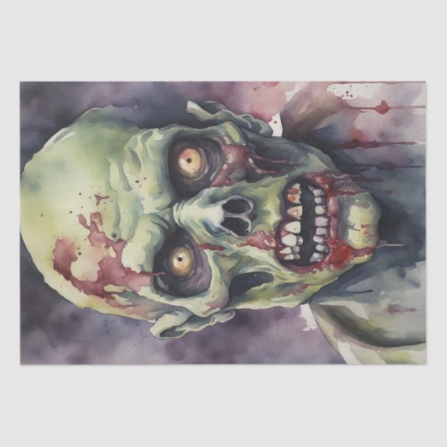 Undead Elegance: Watercolor Zombie Face Decoupage Tissue Paper (Front)