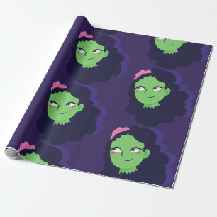 undead halloween zombie woman monster bride wrapping paper