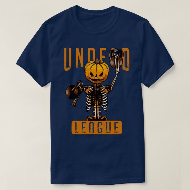Undead Kettlebell League Workout Halloween Pumpkin T-Shirt (Design Front)