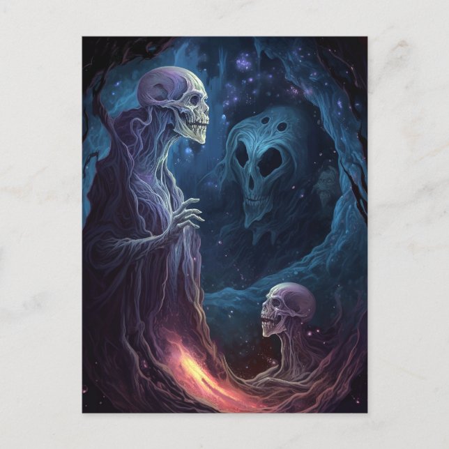 Undead Skeleton Creatures Horror Art Postcard (Front)