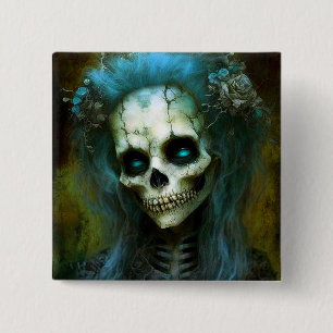 Undead Woman Skeleton Horror 15 Cm Square Badge