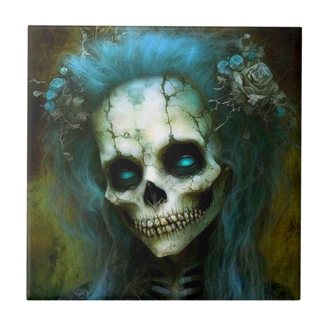 Undead Woman Skeleton Horror Ceramic Tile (Front)