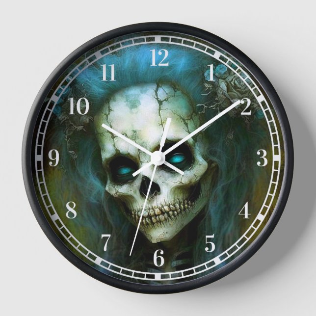 Undead Woman Skeleton Horror Clock (Front)