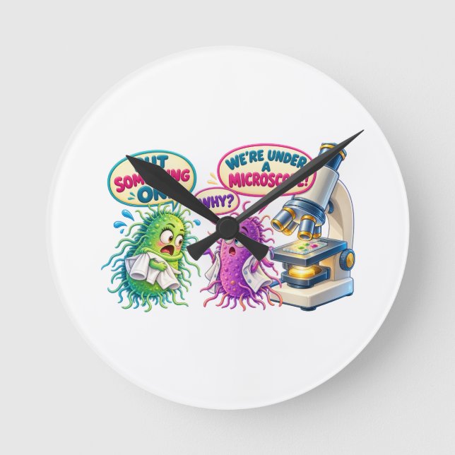Under a Microscope – Funny Microbiology Bacteria H Round Clock (Front)