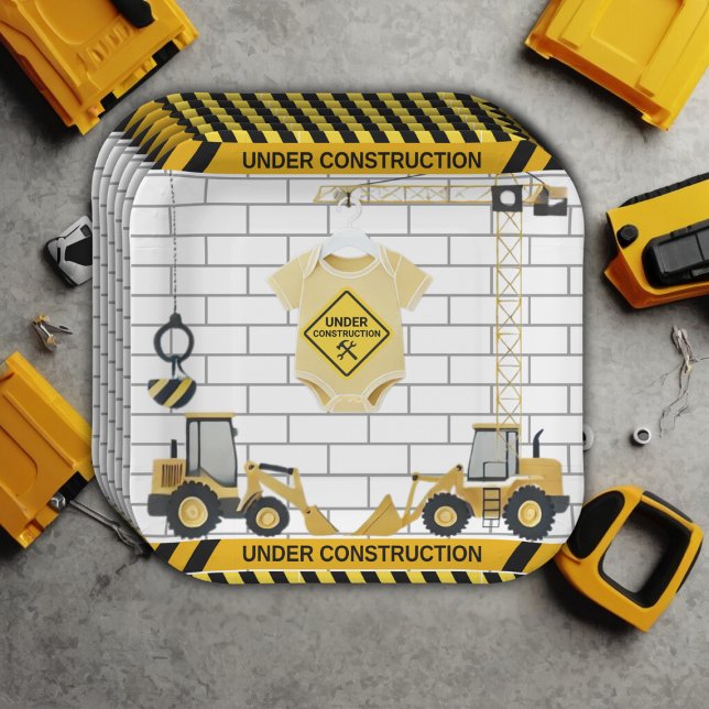 Under Construction Baby Clothes Baby Shower Paper Plate (Creator Uploaded)