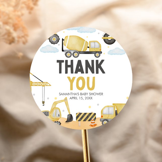 Under Construction Baby Shower Classic Round Sticker (Caution Baby Under Construction Baby Shower Sticker)