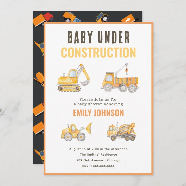 Under Construction Baby Shower Invitation (Front/Back)