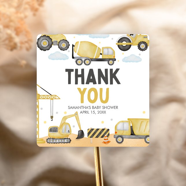 Under Construction Baby Shower Square Sticker (Caution Baby Under Construction Baby Shower Sticker)