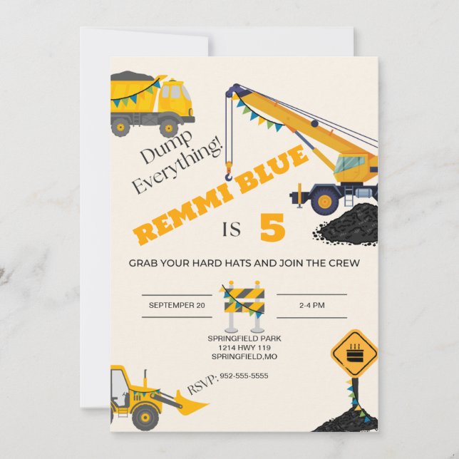 Under Construction! Birthday Invitation (Front)