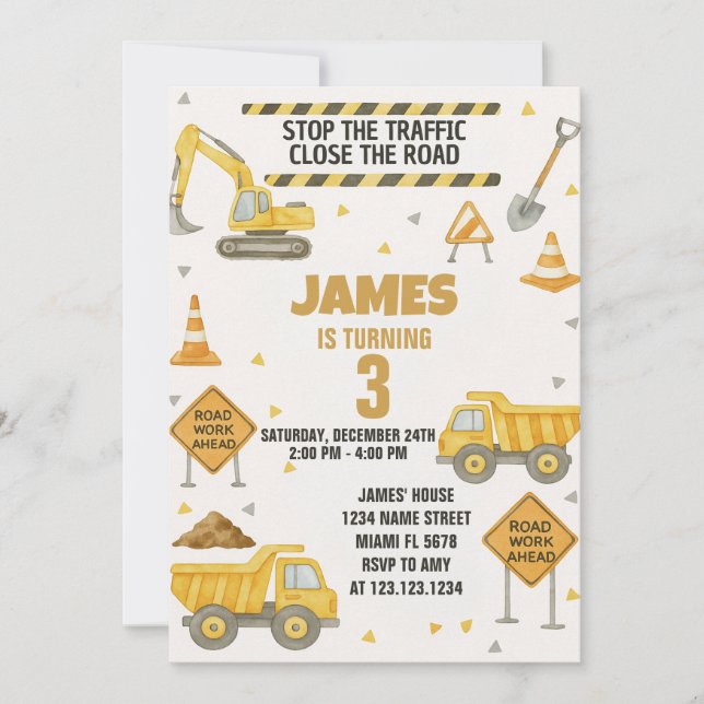 Under Construction Birthday Invite (Front)