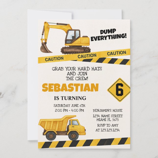 Under Construction Birthday Invites (Front)