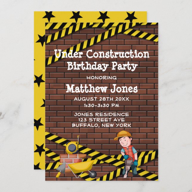 Under Construction Bricks Birthday Party (Front/Back)