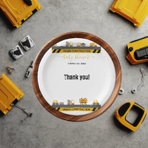 Under Construction Bulldozer Baby Shower Paper Plate