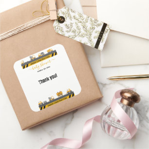 Under Construction Bulldozer Baby Shower Square Sticker