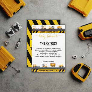 Under Construction Bulldozer Baby Shower Thank You Card