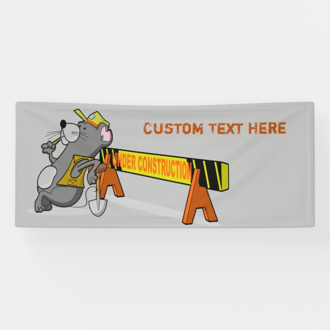 Under Construction Cute Cartoon Mouse Personalise Banner (Horizontal)