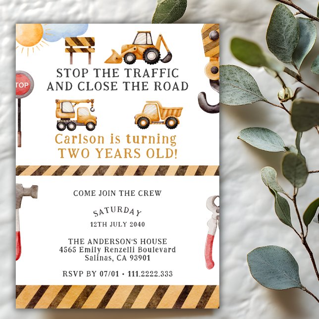 Under Construction Dump Truck 2nd Birthday Party   Invitation (Creator Uploaded)