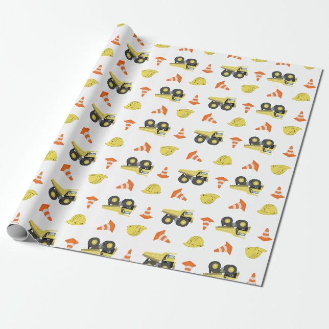 Under Construction Dump Truck Birthday Any Age Wrapping Paper (Unrolled)