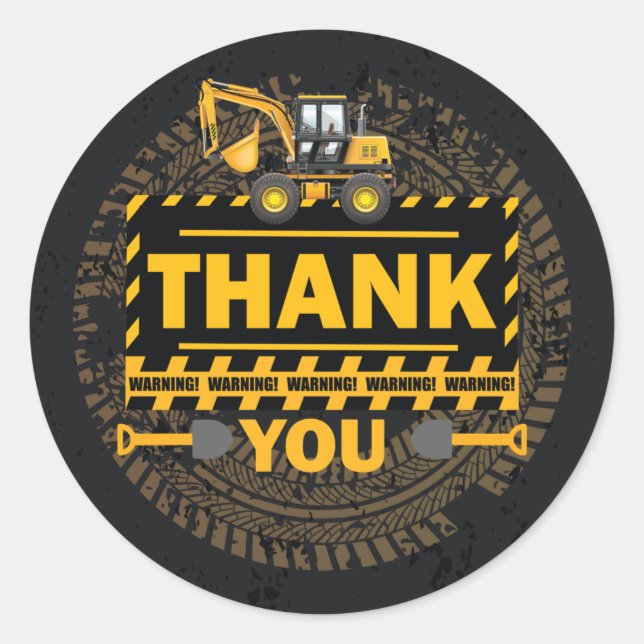 Under Construction Excavator Thank you Birthday Classic Round Sticker (Front)